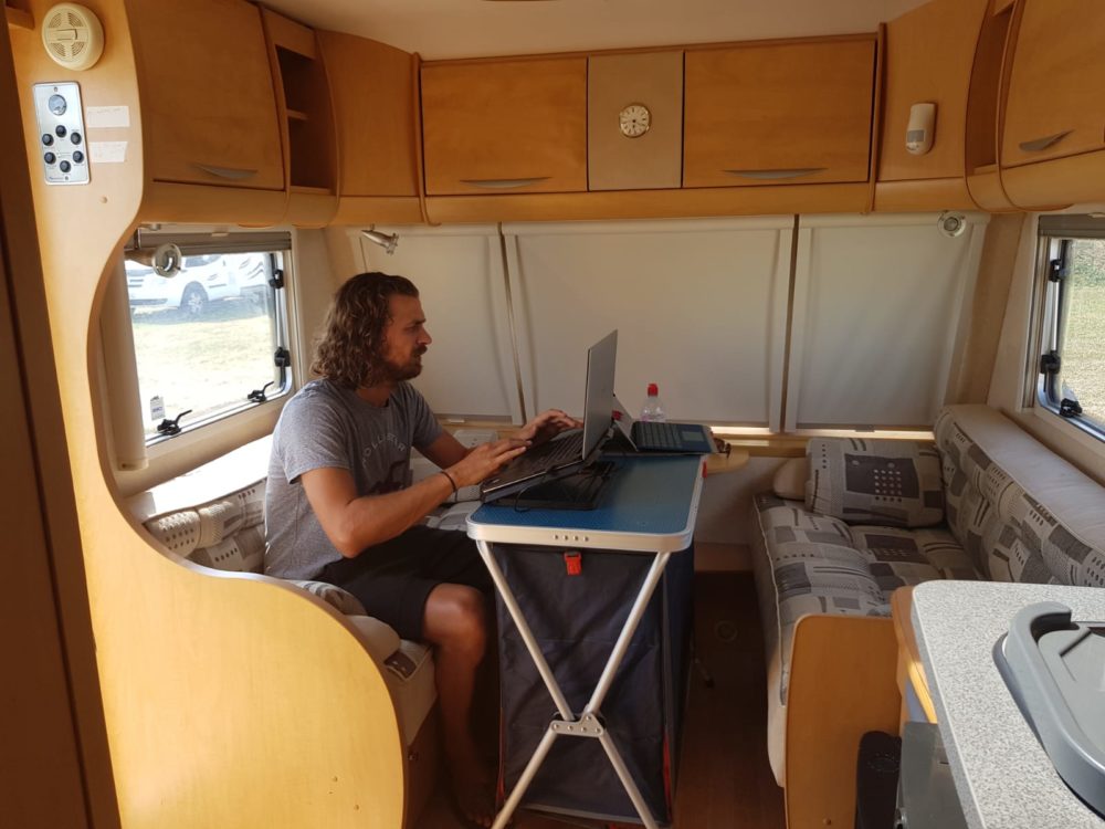 Getting the balance between light and heat is essential when setting up a home office in a caravan