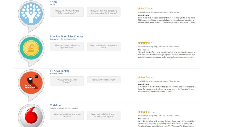 Here are a few examples of Amazon Alexa Skills
