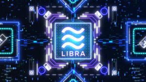 Libra virtual currency symbol. Facebook blockchain cryptocurrency business