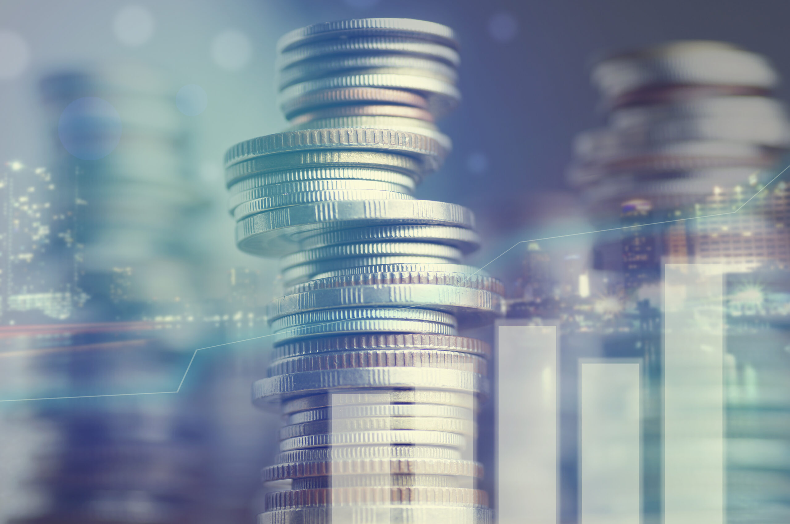 finance and capital banking concept with night city and graph
