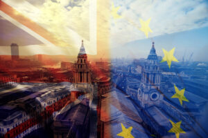 UK flag, EU flag, Business Finance Council concept