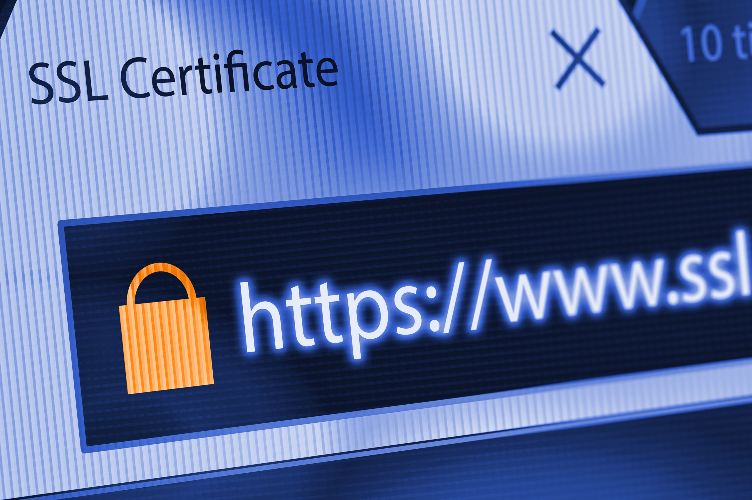 Close-up of a browser window showing lock icon during SSL connection, HTTPS concept
