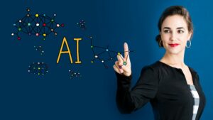 AI text with business woman, Salesforce AI concept