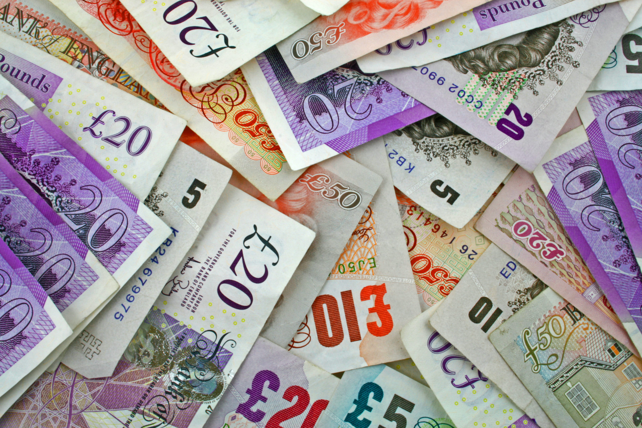 Pile of sterling notes, bank small business coronavirus concept
