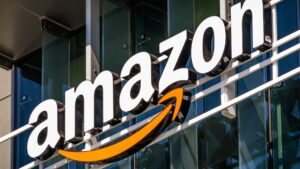 Amazon logo on building, small business Amazon concept