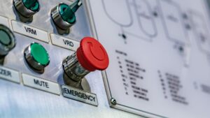 Emergency button on control panel,. businesses in distress concept