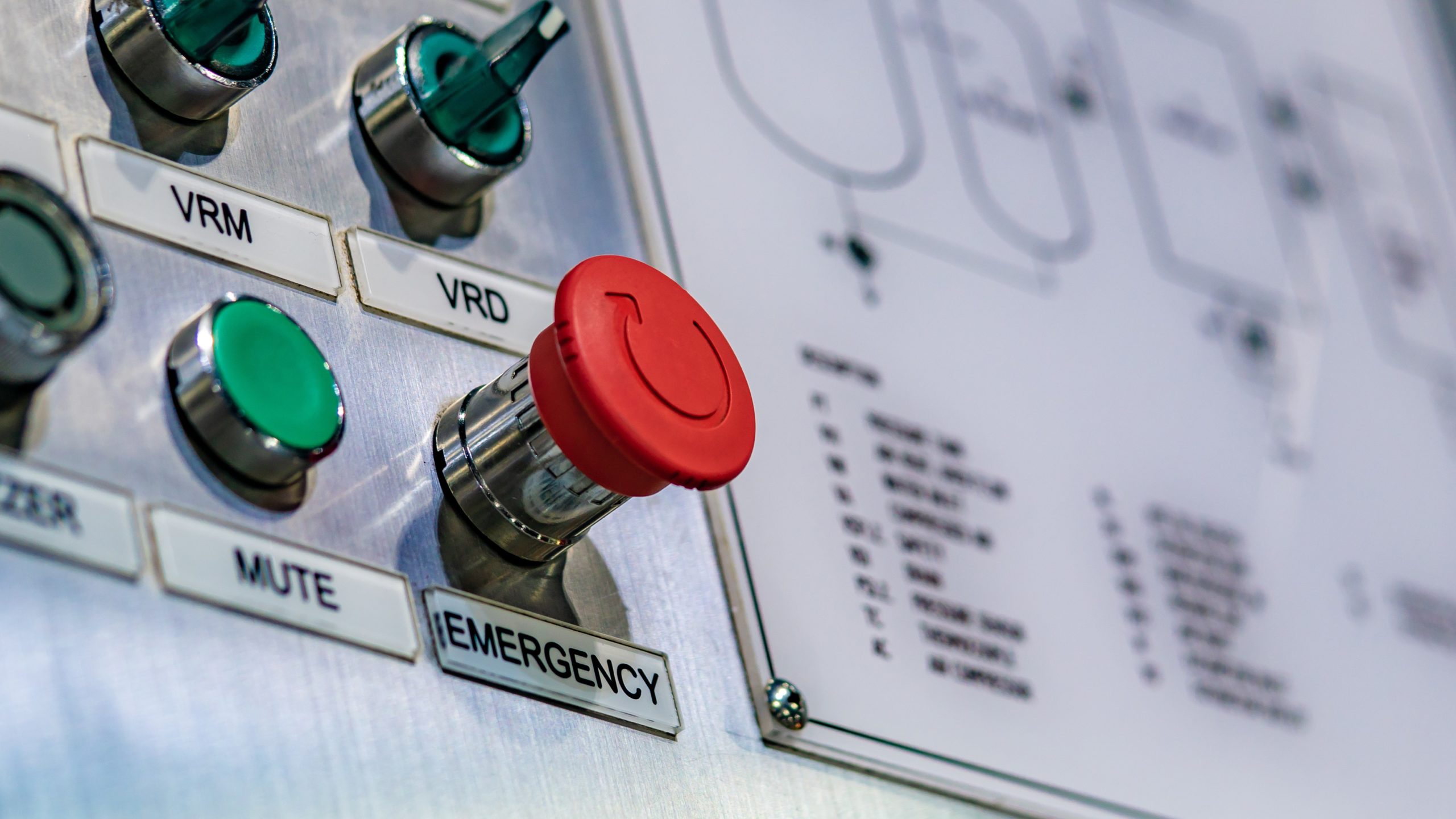 Emergency button on control panel,. businesses in distress concept