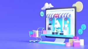 3D cartoon of internet shopping concept, online sales tax