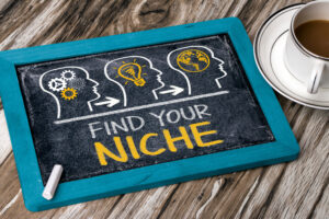 Find your niche written on blackboard, niche concept