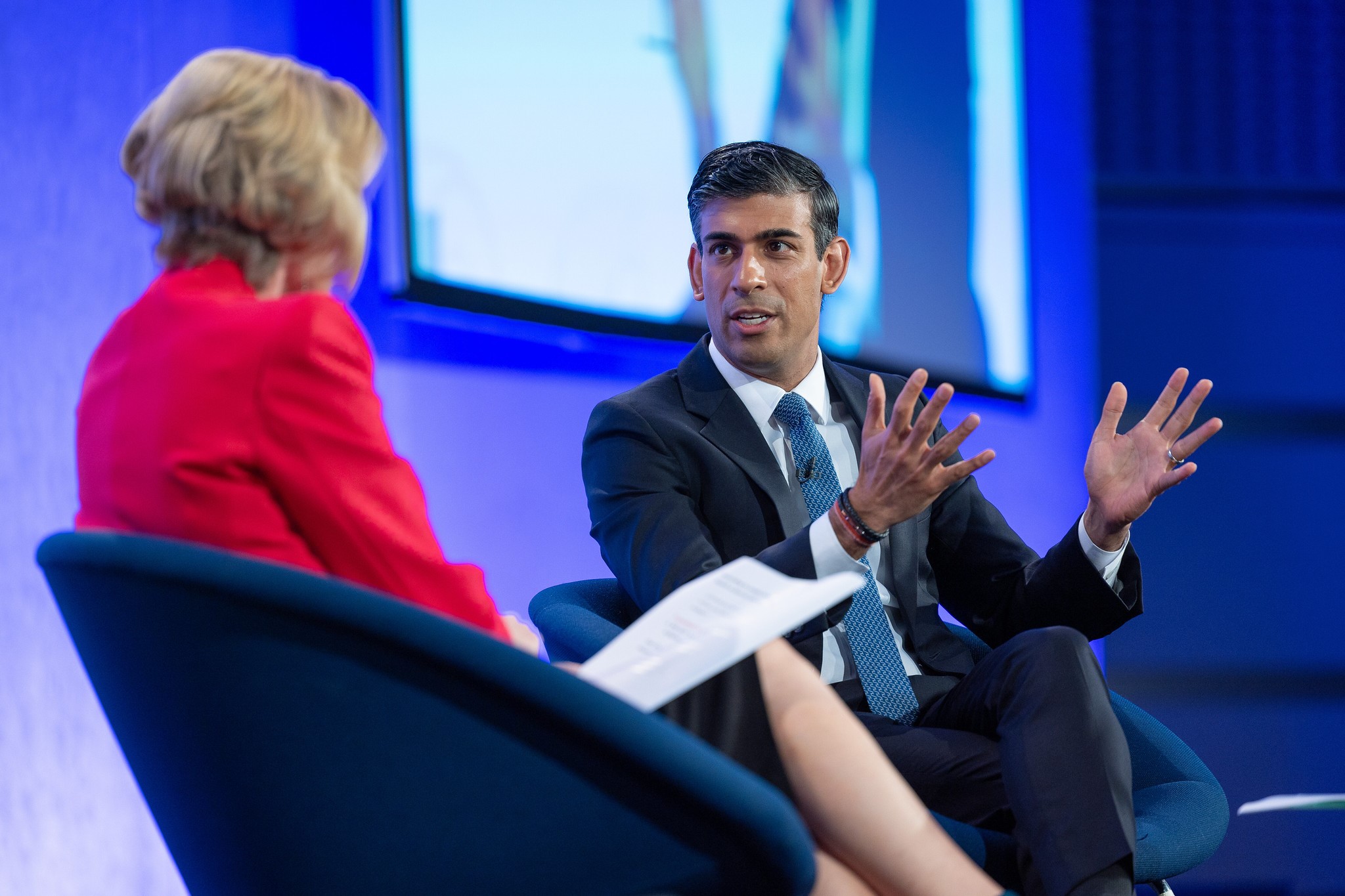 British Chambers of Commerce director-general Shevaun Haviland and chancellor Rishi Sunak, VAT cut concept