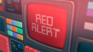 Red Alert sign flashing retro science-fiction dashboard, prices concept