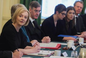 Liz Truss and Jacob Rees-Mogg in the Cabinet Room, Energy Bill Relief Scheme concept