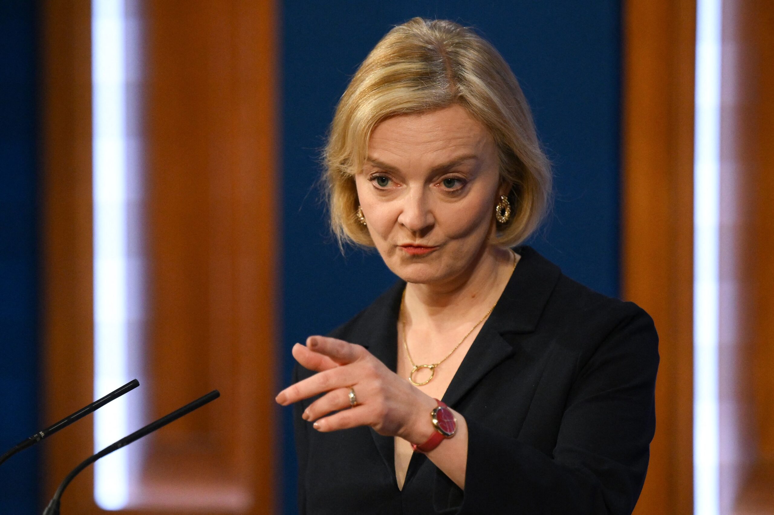 Prime Minister Liz Truss press conference October 14 2022, corporation tax rise concept